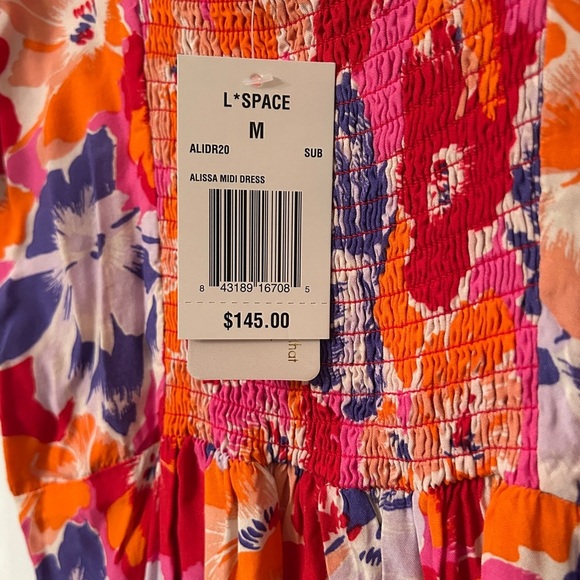 L Space Alissa Super Bloom Floral Midi Dress in MEDIUM, NWT, Pink/Orange/Red - Picture 8 of 14